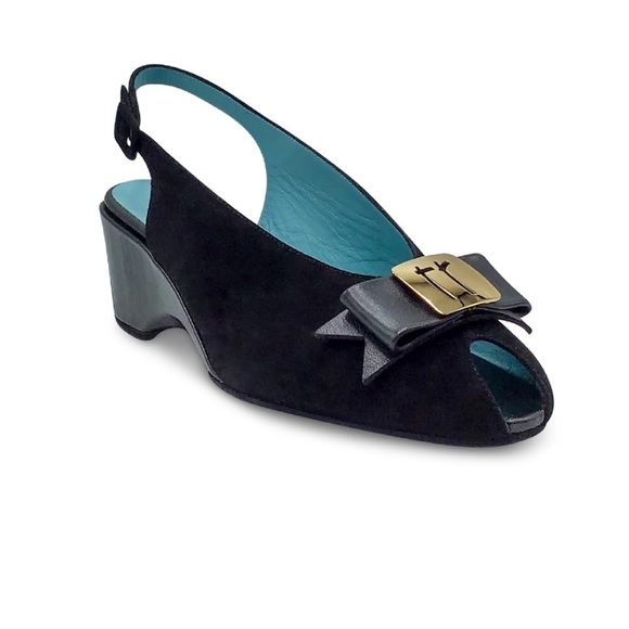 Thierry Rabotin Campbell 9243 Peep Toe Slingback in Black Suede Size 7.5 - Picture 1 of 10